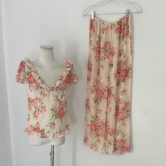 Vintage Victoria Secret 2002 Y2k Coquette Floral Lounge Set Rare